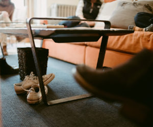 shoes under coffee table